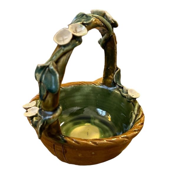 Vintage Handmade Ceramic Basket with Flowers - Picture 3 of 9